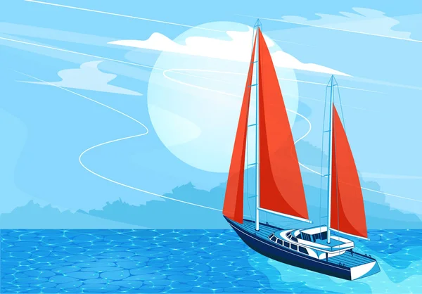 Banner de barco de vela en estilo de dibujos animados — Vector de stock