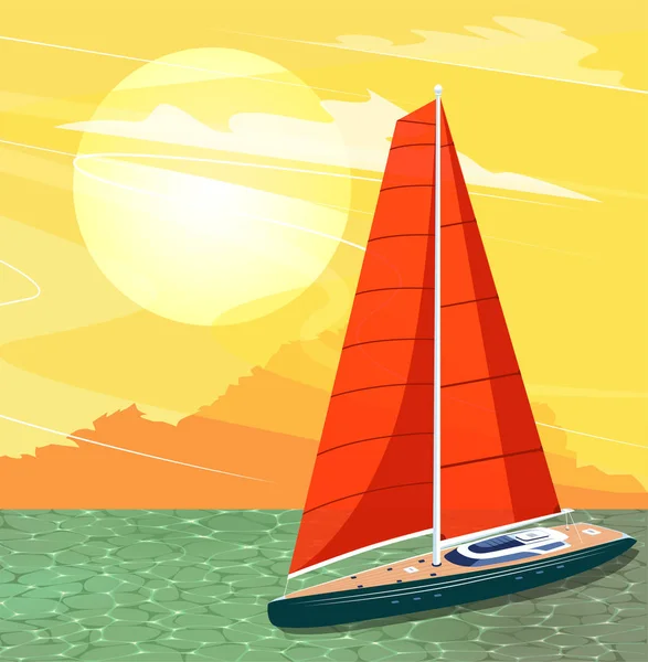 Banner de barco de vela en estilo de dibujos animados — Vector de stock