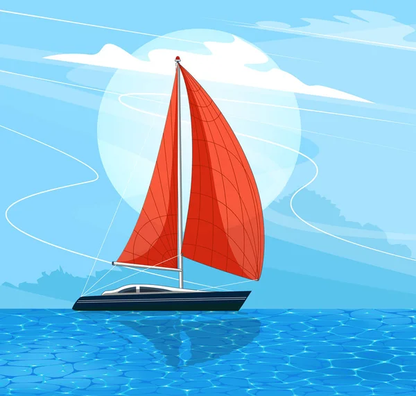 Banner de navio à vela em estilo cartoon — Vetor de Stock