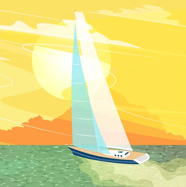 Banner de barco de vela en estilo de dibujos animados — Vector de stock