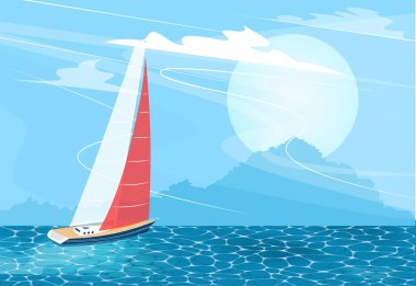 Karikatür tarzında yelkenli gemi afişi