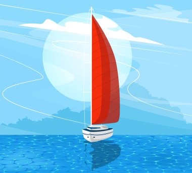 Karikatür tarzında yelkenli gemi afişi