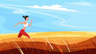 Güçlü atletik kadın sprinter dışarıda koşuyor.