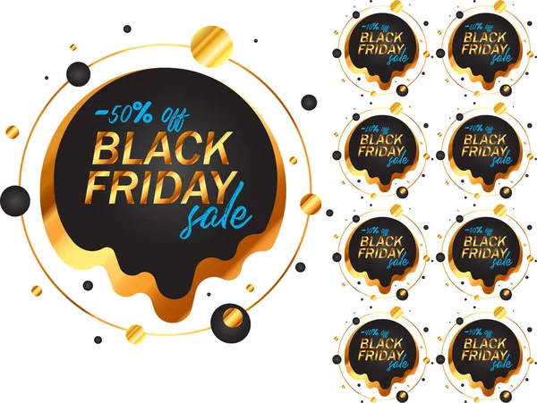 Etykiety Black Friday w kolorze czarnym i złotym — Wektor stockowy