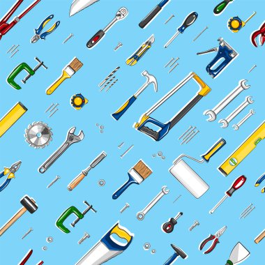Onarım araçları kusursuz, çizgi film tarzında desen.
