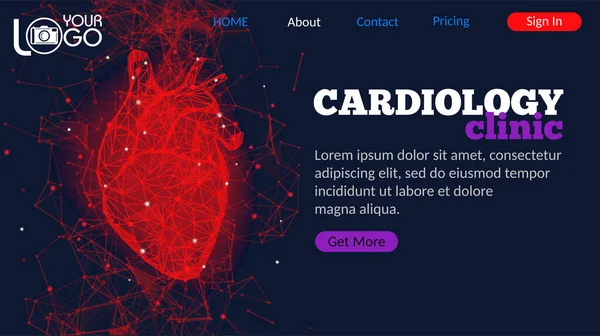 Página de aterrizaje de la clínica de cardiología. Concepto futurista — Vector de stock