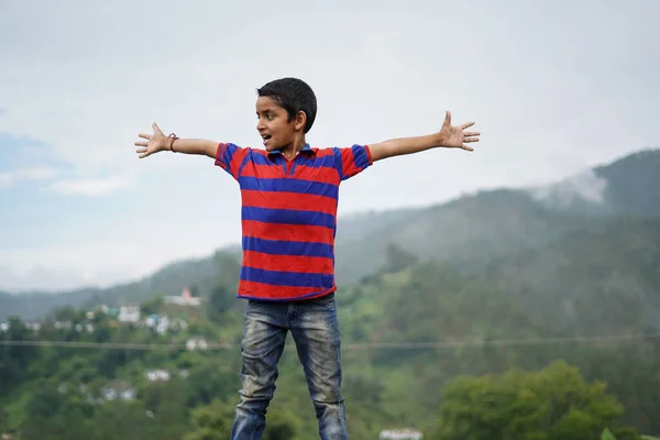 Portrait Indian Pahadi Kid Who Belongs Mountains Happy Freedom — Stock Photo, Image