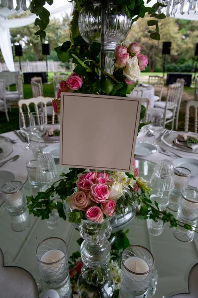 Número Mesa Stand Una Recepción Boda Aire Libre Lujo Campo — Foto de Stock