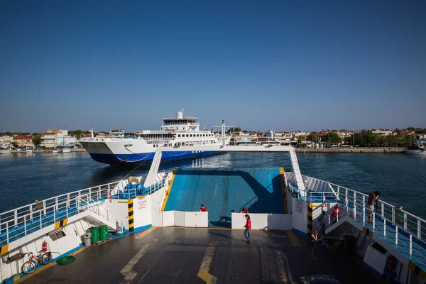 Thassos Grecia 2015 Persone Sul Ponte Traghetto Una Nave Passeggeri Fotografia Stock