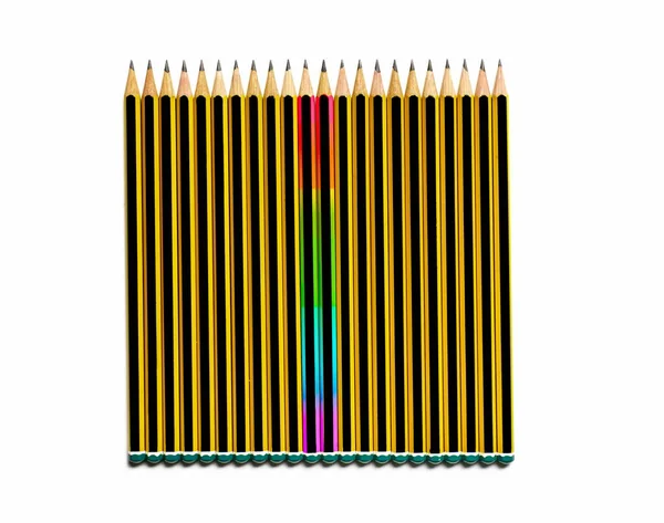 Crayons Avec Drapeau Lgbt Entre Crayons Jaunes — Photo