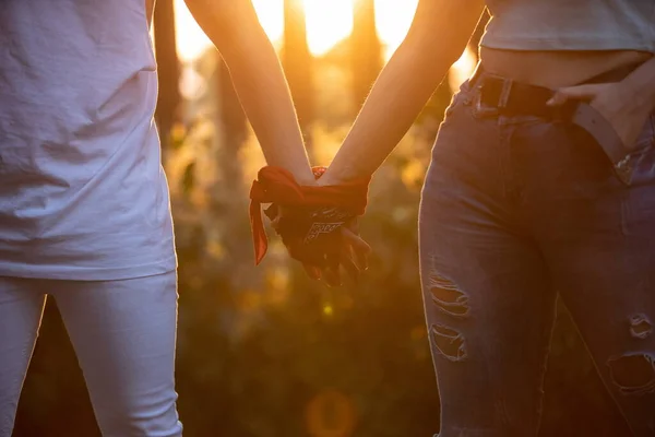 Hands Together Tied Scarf — Stock Photo, Image