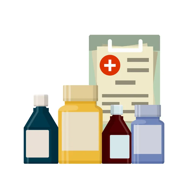 Disease prevention. Health and pharmacy. Diagnosis and paper document file on tablet. Cartoon flat illustration