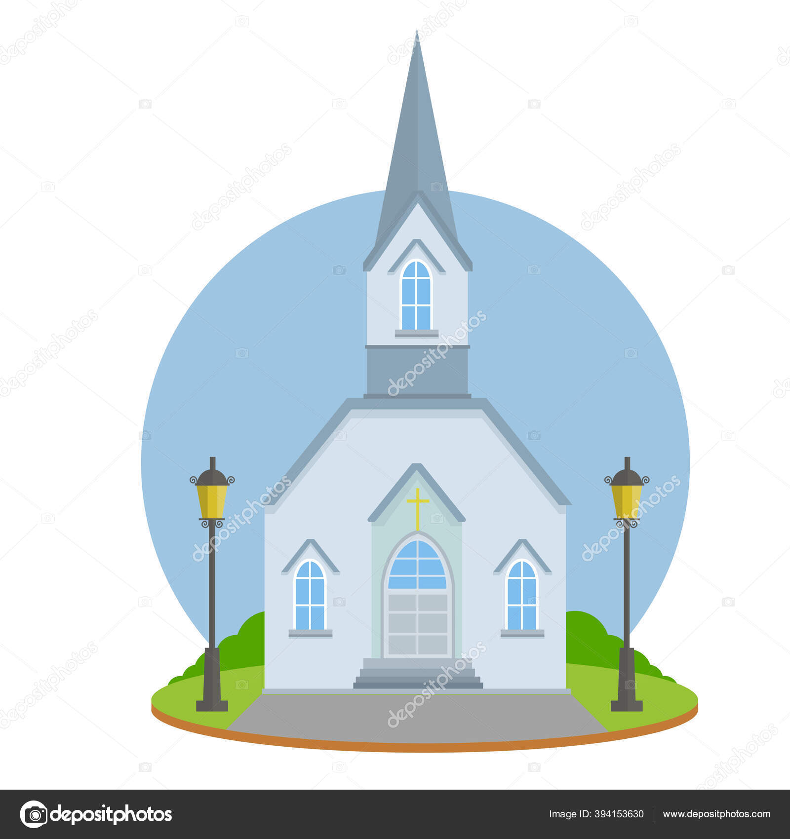 Cartoon Flat Illustration Religious Building Catholic Protestant Church Prayer Blue Vector Image By C Tdubov Vector Stock 394153630