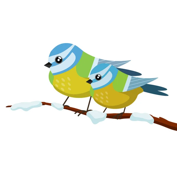 Tit Tree Branch Snow Tree Birds Group Forest Cute Animal Stok Ilustrasi Bebas Royalti