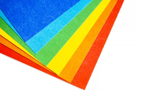 Composition of various colorful sheets of cardboard on a white background, top view — Stock Photo, Image