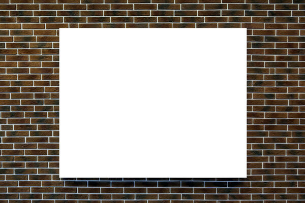 White mockup blank on brown brick wall background.