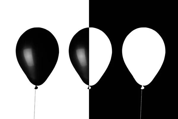 Globos Voladores Ligeros Inflables Aislados Blanco Negro Sobre Fondos Opuestos —  Fotos de Stock