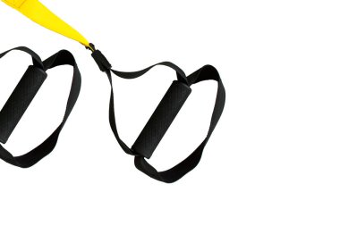 Eğitim ekipmanları, beyaz arka planda siyah bir işlevsel eğitim donanımı döngüsü. Spor aksesuarları. Sağlıklı bir yaşam tarzı için spor aletleri. Reklam afişi, spor