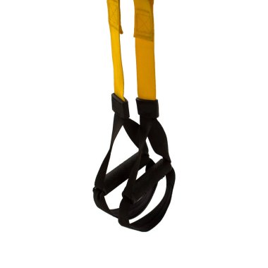 Eğitim ekipmanları, beyaz arka planda siyah bir işlevsel eğitim donanımı döngüsü. Spor aksesuarları. Sağlıklı bir yaşam tarzı için spor aletleri. Reklam afişi, spor