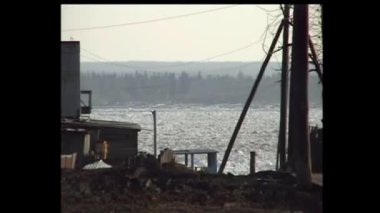 Yenisei river. the big Siberian river has opened up.the ice began to break. view from the taiga village on the river. when the Yenisei moved it is beautiful.