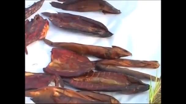 Ryba Byla Vyuzena Vystrčena Udírny — Stock video