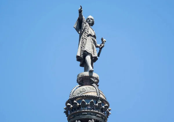 Monumento Colombo Final Rua Rambla Perto Porto Barcelona Feche Estátua — Fotografia de Stock