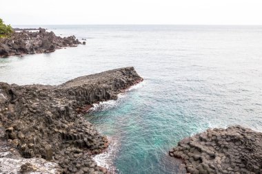 Jusangjeolli Seogwipo Jeju Güney Kore 'de deniz kıyısında volkanik sütun kayalığı