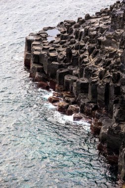 Jusangjeolli Seogwipo Jeju Güney Kore 'de deniz kıyısında volkanik sütun kayalığı