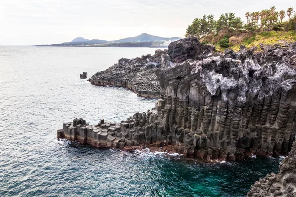 Jusangjeolli Seogwipo Jeju Güney Kore 'de deniz kıyısında volkanik sütun kayalığı
