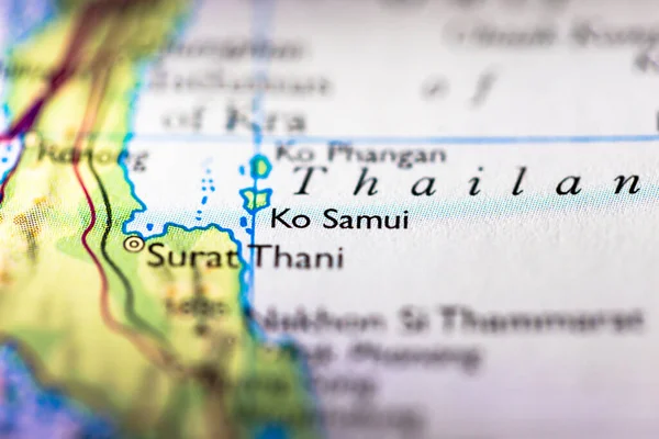 Пустельна Глибина Поля Фокусується Географічній Карті Острова Самуї Таїланді Індокитаю — стокове фото