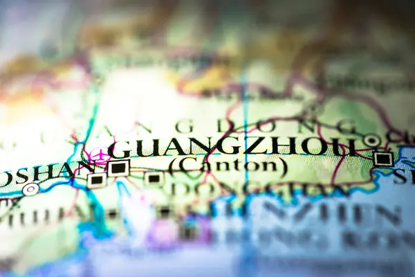 Ondiepe Scherptediepte Geografische Kaart Locatie Van Guangzhou Kanton Stad Guangdong — Stockfoto