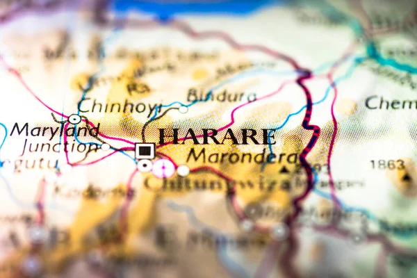 Пустельна Глибина Зосередження Уваги Географічній Карті Міста Хараре Африканському Континенті — стокове фото