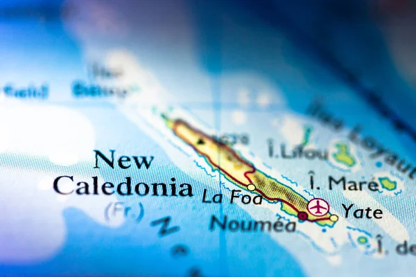 Широка Глибина Поля Фокусується Географічному Розташуванні Нової Каледонії Австралії Атласах — стокове фото