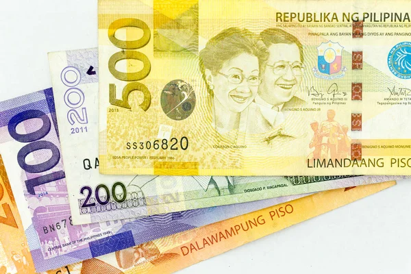 Notas Moeda Espalhadas Por Todo Quadro Filipinas Peso Várias Denominações — Fotografia de Stock