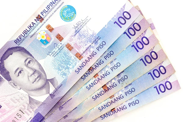 Valuta Bankbiljetten Verspreid Frame Philippines Peso Verschillende Denominaties — Stockfoto