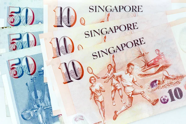 Měnové Bankovky Rozložené Rámeček Singapurského Dolaru Různých Nominálních Hodnotách — Stock fotografie