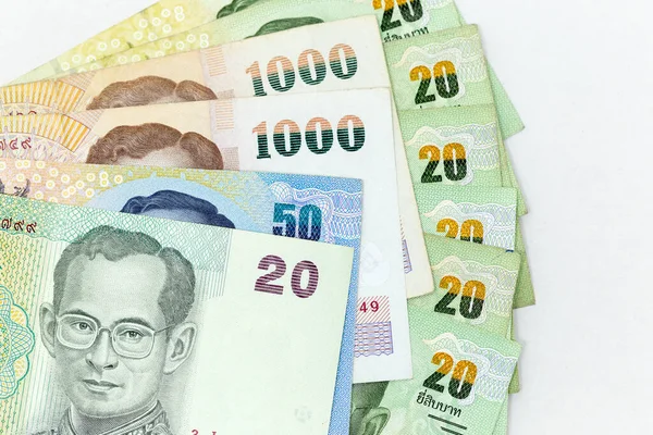 Valuta Bankbiljetten Verspreid Frame Thai Baht Verschillende Denominatie — Stockfoto