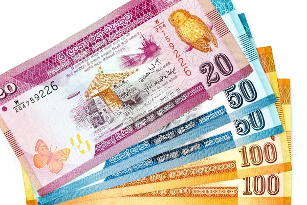 Měnové Bankovky Rozložené Rámu Srílanské Rupie Různých Nominálních Hodnotách — Stock fotografie