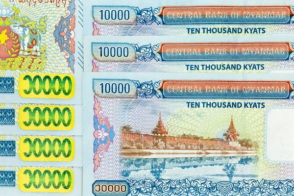 Valutasedlar Utspridda Över Ramen Myanmar Kyat Olika Valörer — Stockfoto