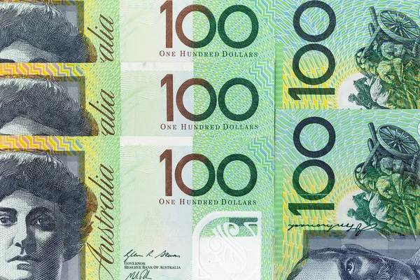 Banknoty Walutowe Rozłożone Całej Ramie Dolara Australijskiego Różnych Nominałach — Zdjęcie stockowe