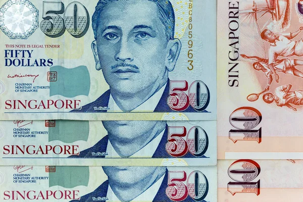 Billetes Divisas Repartidos Largo Del Marco Dólar Singapur Varias Denominaciones —  Fotos de Stock