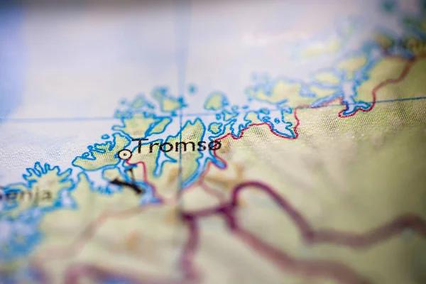 Profondità Campo Ridotta Focus Sulla Posizione Geografica Della Città Tromso — Foto Stock