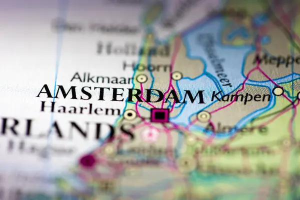 Ondiepe Scherptediepte Geografische Kaart Locatie Van Amsterdam Stad Nederland Europa — Stockfoto