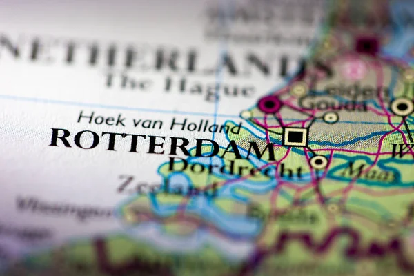 Płytka Głębokość Ostrości Mapie Geograficznej Miasta Rotterdam Holandia Europa Kontynent Obrazy Stockowe bez tantiem