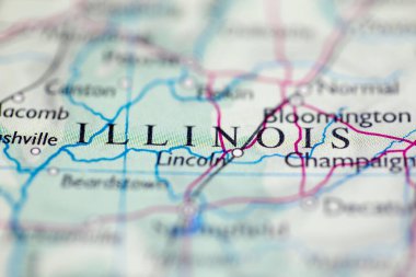 Sığ alan derinliği Illinois 'in coğrafi haritasına odaklanıyor Amerika Birleşik Devletleri' nin Atlas üzerindeki kıtasına.