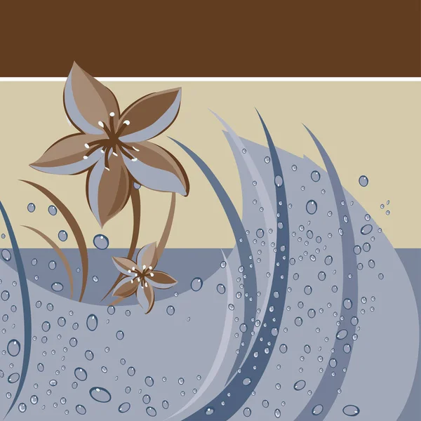 Dalgaların arka planında çiçekler ve leylak ve kahverengi tonlarda sıçramalar