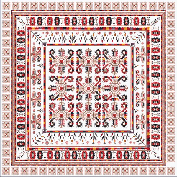 Beyaz arkaplanda stilize süslemeli Bulgar tarzı eşarp