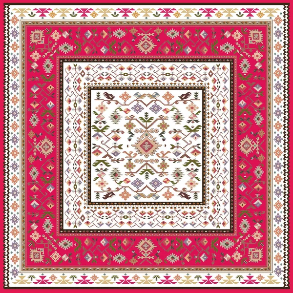 Beyaz ve kırmızı arkaplanlı Kilim tarzında Bulgar süs mendili.