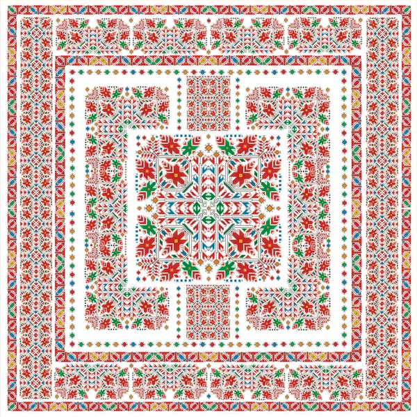 Weißes Quadratisches Taschentuch Mit Roten Geometrischen Blumen Bulgarischen Volksstil Bestickt — Stockfoto