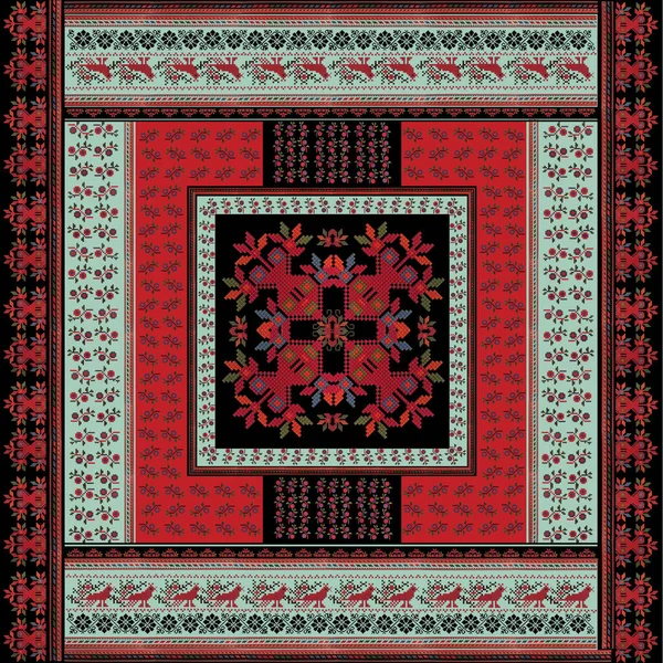 İçinde kare renkli haç deseni olan siyah ve kırmızı bir mendil.